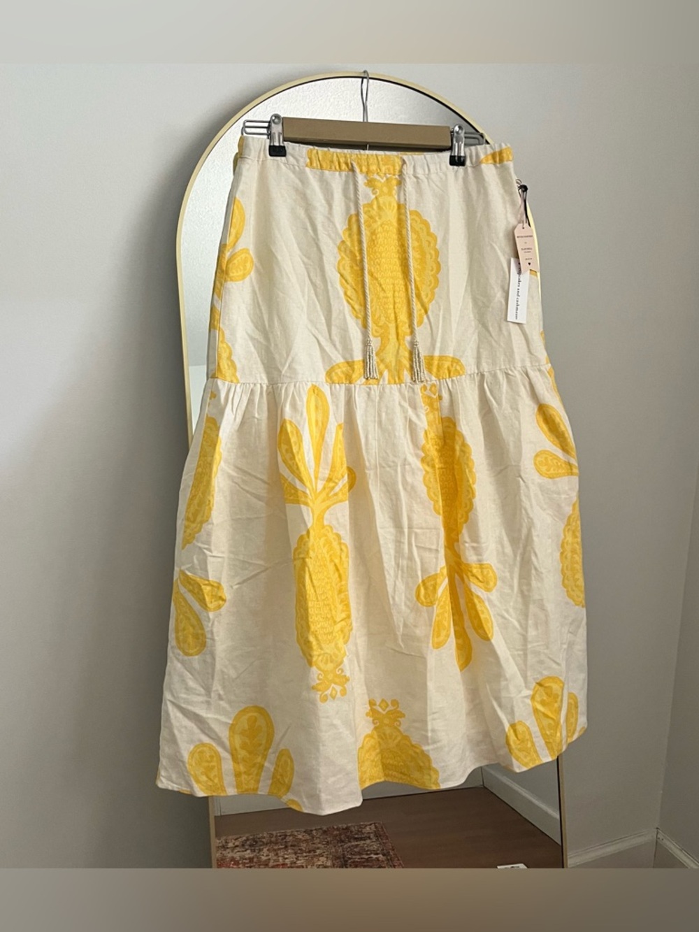 Yellow Printed Tiered Midi Skirt by Cupcakes & Cashmere NWT